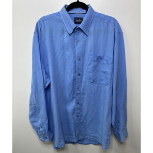 Indigo Palms Linen Shirt Men XL Blue Long Sleeve Front Pocket Beach Coastal Prep